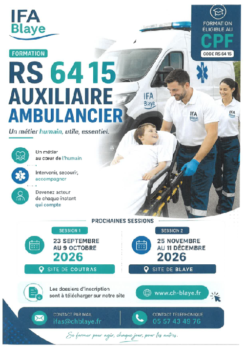 SESSIONS DE FORMATION AUXILIAIRE AMBULANCIER 2026